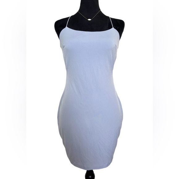 Glare Woman’s Small Light Blue Glitter Open Back Spaghetti Strap Mini Dress - Picture 1 of 5